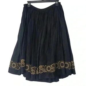 PURE DKNY SKIRT WOMENS 6 VTG SILK PLEATED FLORAL EMBROIDERED BLACK